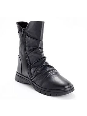 Miz Mooz Delena mid shaft Women’s Black Ruched Leather Boot NEW